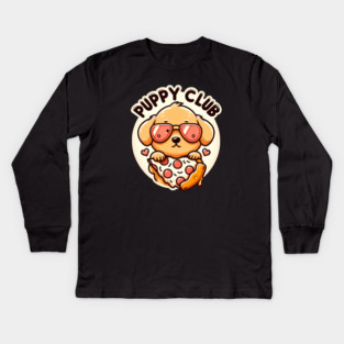 Funny Pizza Cute Dog Lover, Puppy Club Kids Long Sleeve T-Shirt
