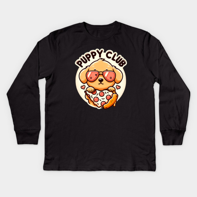 Funny Pizza Cute Dog Lover, Puppy Club Kids Long Sleeve T-Shirt by logiamerch