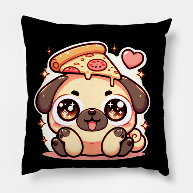 Pizza Cute Pug Dog Lover Pillow by logiamerch