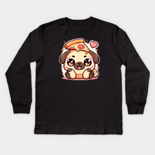 Pizza Cute Pug Dog Lover Kids Long Sleeve T-Shirt