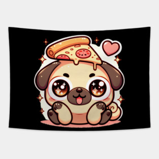 Pizza Cute Pug Dog Lover Tapestry