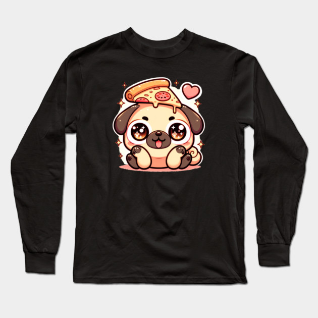 Pizza Cute Pug Dog Lover Long Sleeve T-Shirt by logiamerch