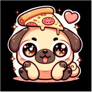 Pizza Cute Pug Dog Lover Posters and Art