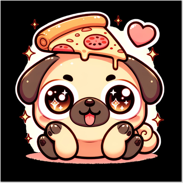 Pizza Cute Pug Dog Lover Wall Art by logiamerch