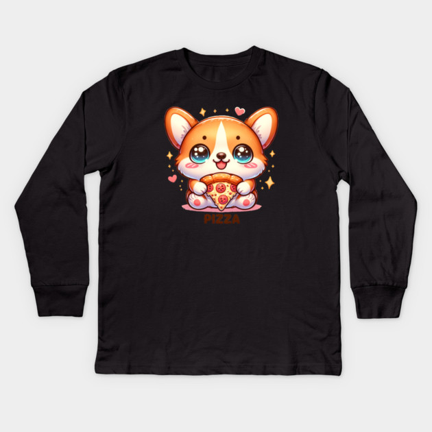 Funny Pizza CuteCorgi Dog Lover Kids Long Sleeve T-Shirt by logiamerch