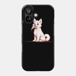 White Dog Eating Pizza Phone Case