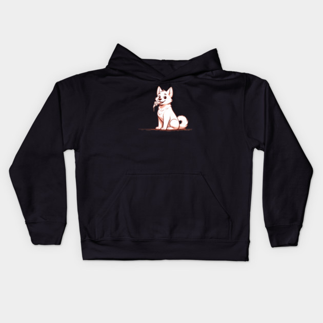 White Dog Eating Pizza Kids Hoodie by logiamerch