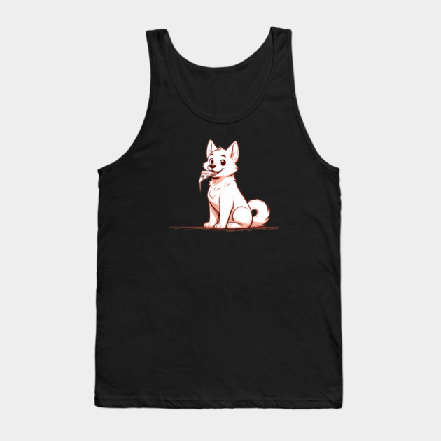 White Dog Eating Pizza Tank Top by logiamerch