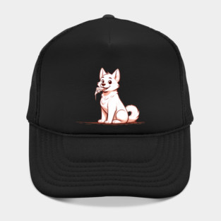 White Dog Eating Pizza Hat