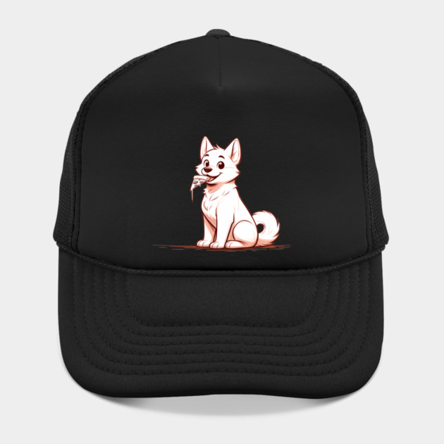 White Dog Eating Pizza by logiamerch