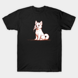 White Dog Eating Pizza T-Shirt