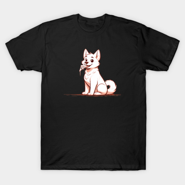 White Dog Eating Pizza T-Shirt by logiamerch