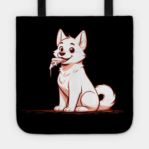 White Dog Eating Pizza Tote by logiamerch