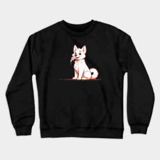 White Dog Eating Pizza Crewneck Sweatshirt