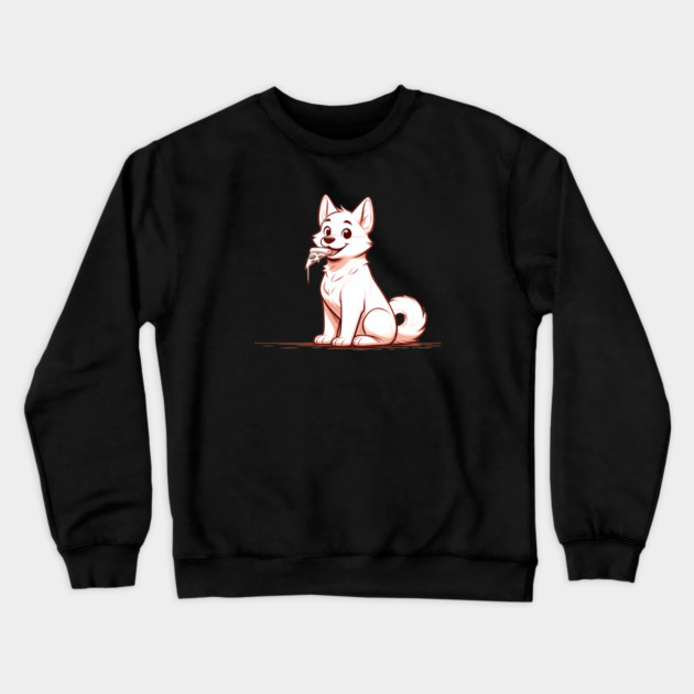 White Dog Eating Pizza Crewneck Sweatshirt by logiamerch