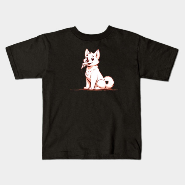 White Dog Eating Pizza Kids T-Shirt by logiamerch