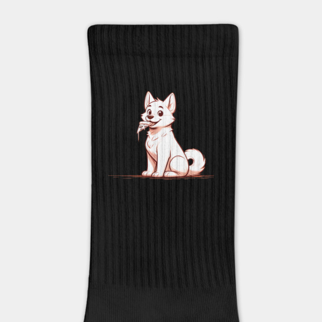 White Dog Eating Pizza by logiamerch