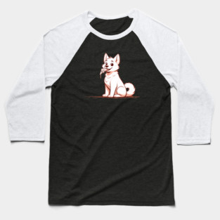White Dog Eating Pizza Baseball T-Shirt