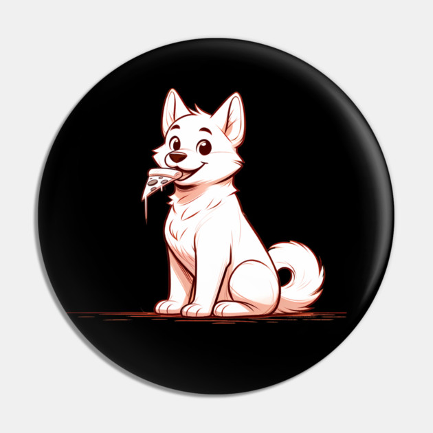 White Dog Eating Pizza Pin by logiamerch