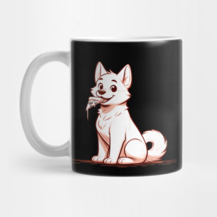 White Dog Eating Pizza Mug