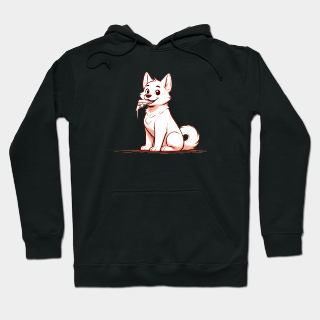 White Dog Eating Pizza Hoodie by logiamerch