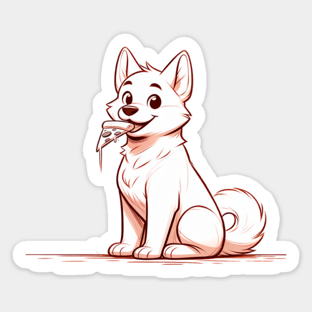 White Dog Eating Pizza Sticker by logiamerch