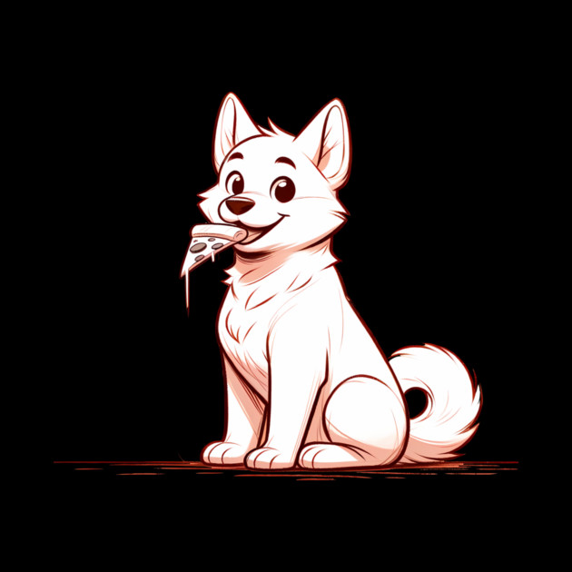 White Dog Eating Pizza by logiamerch