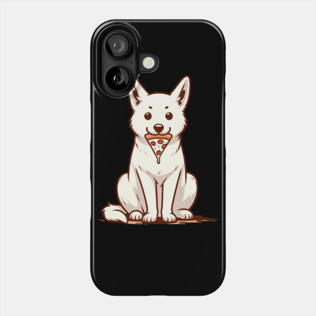 White Dog Eating Pizza Phone Case by logiamerch