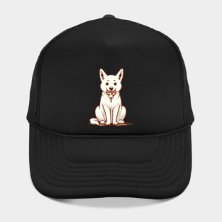 White Dog Eating Pizza Hat