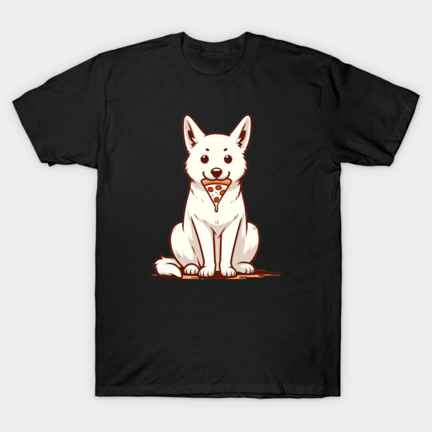 White Dog Eating Pizza T-Shirt by logiamerch