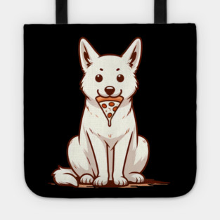 White Dog Eating Pizza Tote