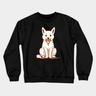 White Dog Eating Pizza Crewneck Sweatshirt