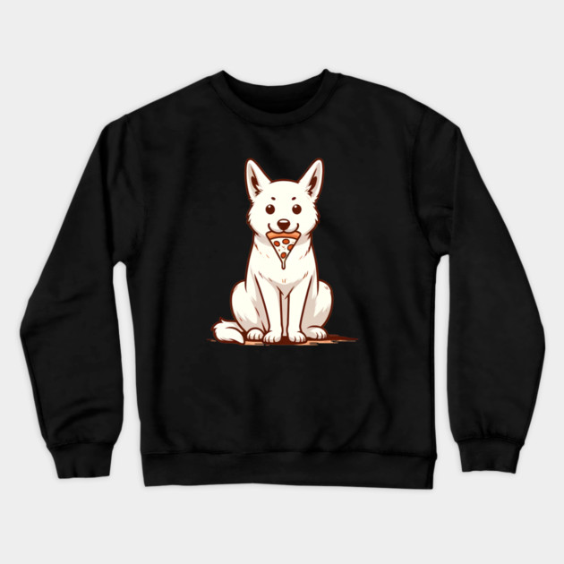 White Dog Eating Pizza Crewneck Sweatshirt by logiamerch