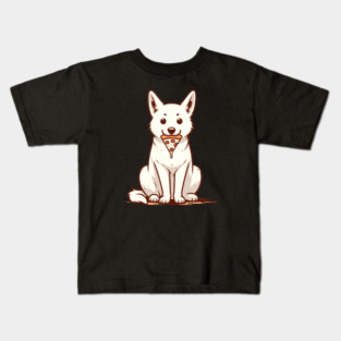 White Dog Eating Pizza Kids T-Shirt