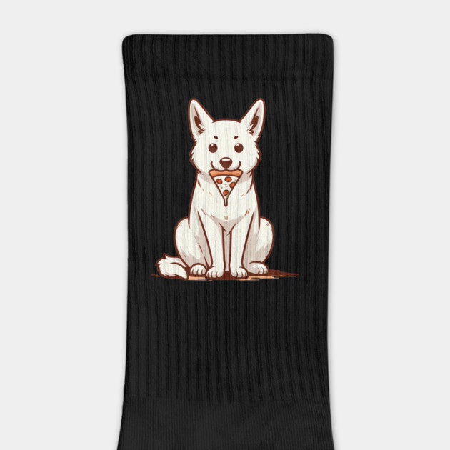 White Dog Eating Pizza by logiamerch