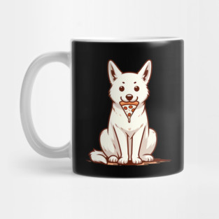 White Dog Eating Pizza Mug