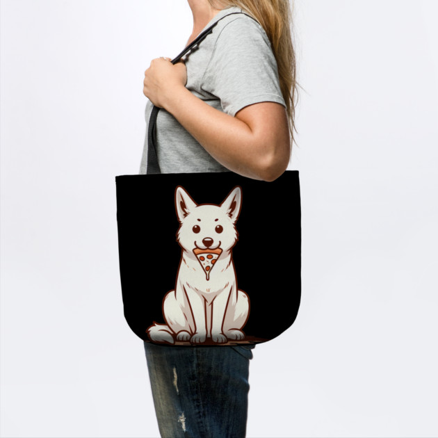 White Dog Eating Pizza by logiamerch