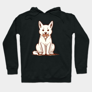 White Dog Eating Pizza Hoodie