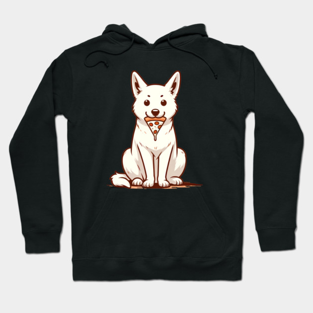 White Dog Eating Pizza Hoodie by logiamerch