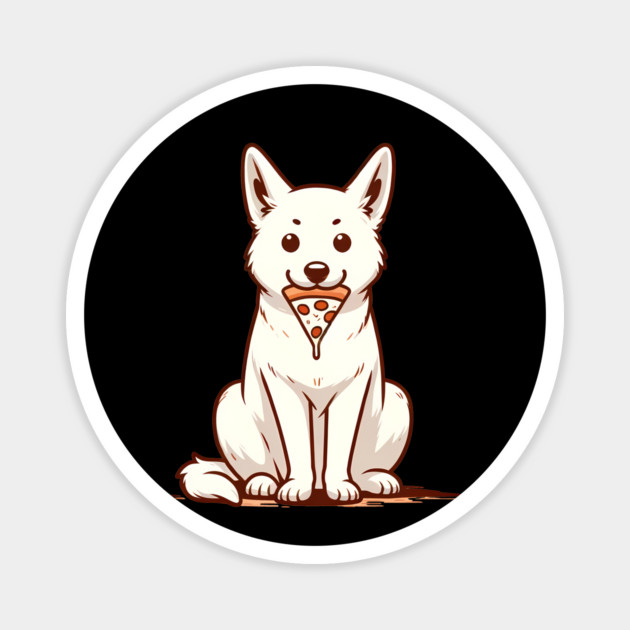 White Dog Eating Pizza Magnet by logiamerch
