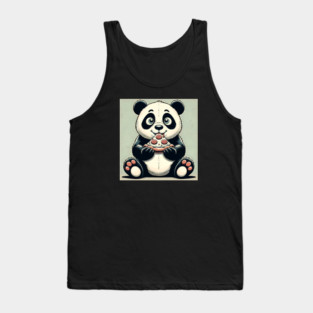 Cute Panda Bear Eating Pizza Tank Top