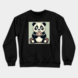 Cute Panda Bear Eating Pizza Crewneck Sweatshirt