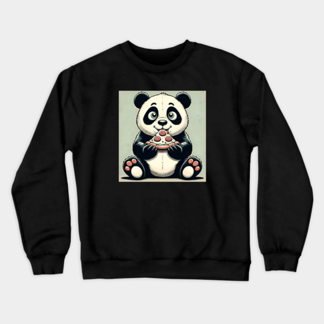 Cute Panda Bear Eating Pizza Crewneck Sweatshirt by logiamerch