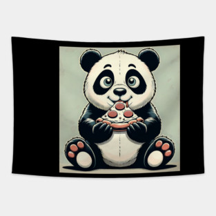 Cute Panda Bear Eating Pizza Tapestry