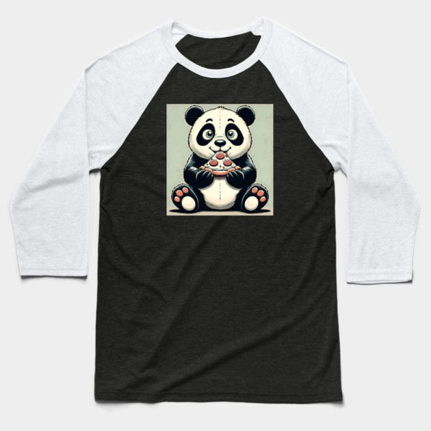 Cute Panda Bear Eating Pizza Baseball T-Shirt by logiamerch
