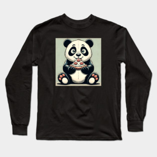 Cute Panda Bear Eating Pizza Long Sleeve T-Shirt