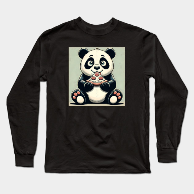 Cute Panda Bear Eating Pizza Long Sleeve T-Shirt by logiamerch