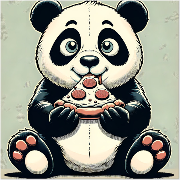 Cute Panda Bear Eating Pizza Wall Art by logiamerch
