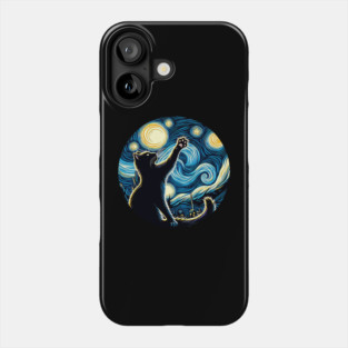 Cat in the night with star, impressionism, famous painting, Starry Night Style Van Gogh painting Cat Lover Phone Case
