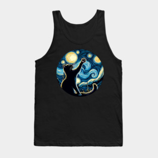 Cat in the night with star, impressionism, famous painting, Starry Night Style Van Gogh painting Cat Lover Tank Top